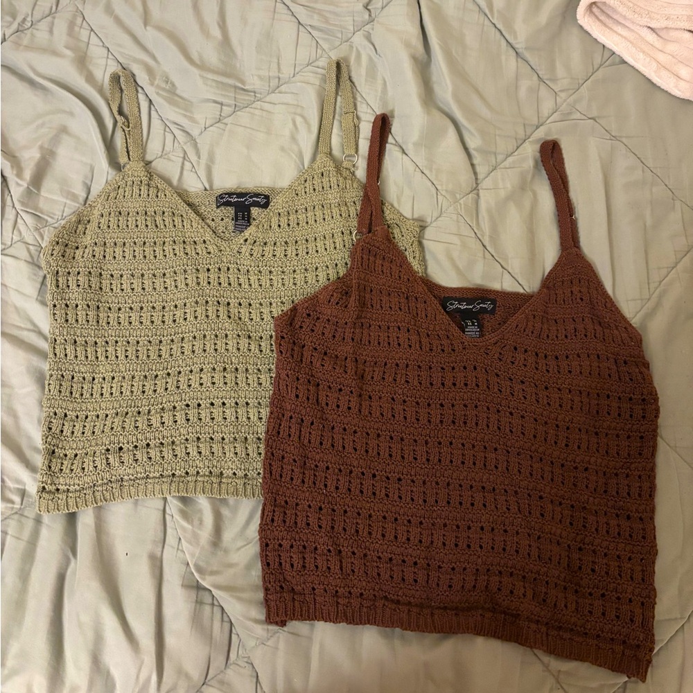 Women's Crochet Knit Tops - green and Brown